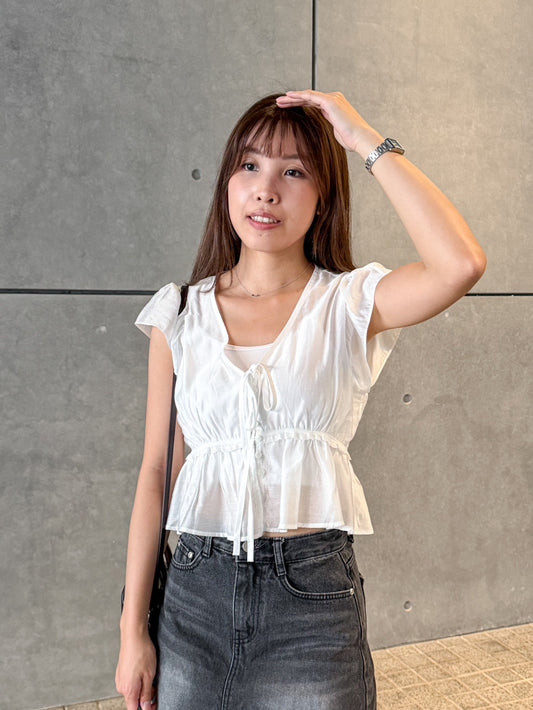 小飛袖綁帶上衣