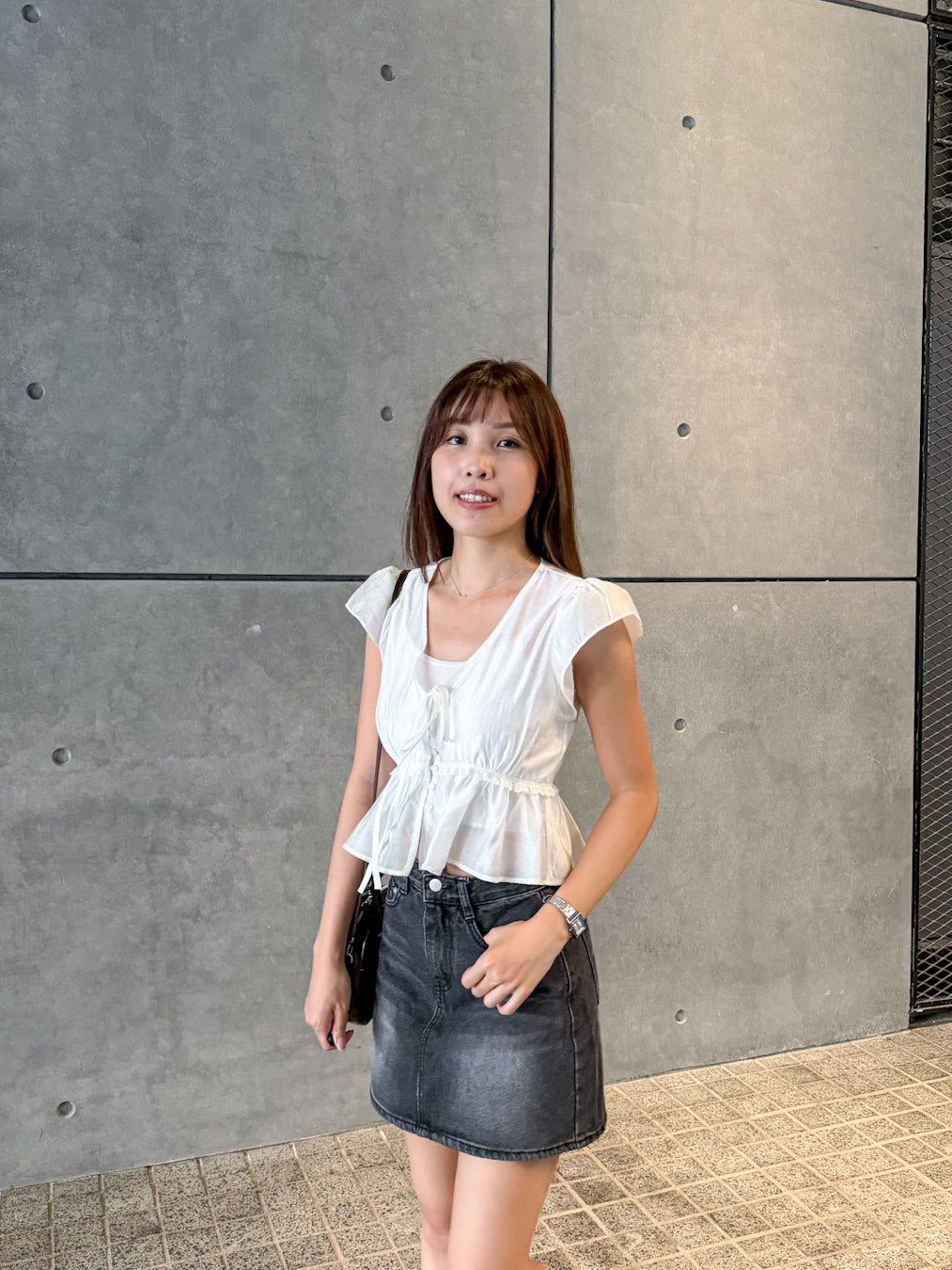 小飛袖綁帶上衣